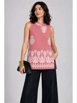 HOUSE OF MIRA - Pink Women Printed Sleeveless Straight Kurti