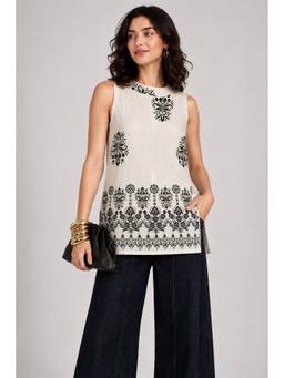 HOUSE OF MIRA - Ivory Women Printed Sleeveless Straight Kurti