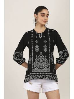 Rangriti - Women Black Rayon Straight Tunic Top