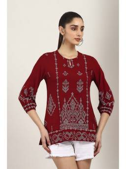 Rangriti - Women Red Rayon Straight Tunic Top