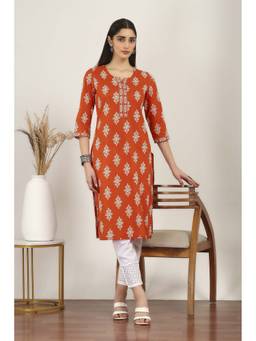 Rangriti - Women Rust Cotton Straight Kurta