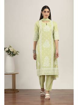 Rangriti - Yellow Viscose Polyester Straight Kurta and Pant with Dupatta