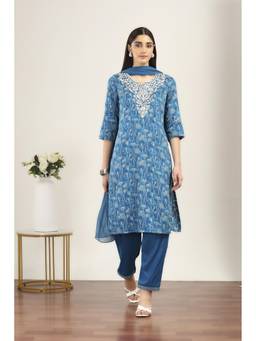 Rangriti - Green Cotton Straight Kurta and Pant with Dupatta