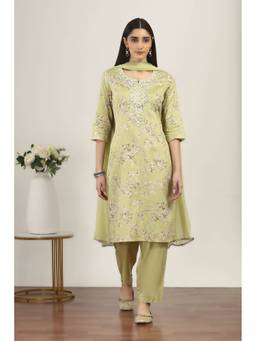 Rangriti - Green Cotton Straight Kurta and Pant with Dupatta