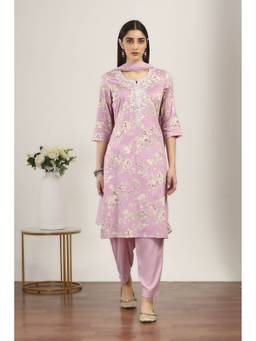 Rangriti - Pink Cotton Straight Kurta and Pant with Dupatta
