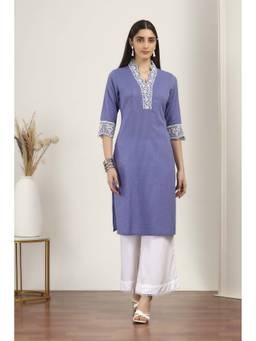 Rangriti - Women Blue Cotton Straight Kurta