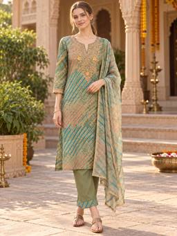 Nayam by lakshita - Green Viscose Rayon Embroidered Kurta and Pant with Dupatta