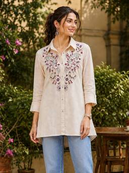 Nayam by lakshita - Off White Women Embroidered Rayon Tunic