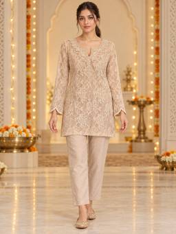 Nayam by lakshita - Beige Net Embroidered Kurta and Pant