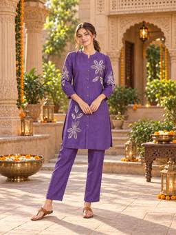 Nayam by lakshita - Purple Viscose Rayon Floral Kurta and Pant