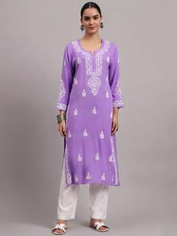 PARAMOUNT CHIKAN - Purple Women Hand Embroidered Chikankari Modal Kurta