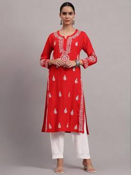 PARAMOUNT CHIKAN - Women Hand Embroidered Chikankari Modal Kurta
