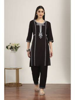 Rangriti - Black Rayon Viscose Rayon Kurta and Palazzo