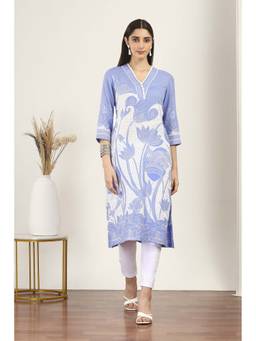 Rangriti - Women Blue Rayon A-Line Kalidar Kurta