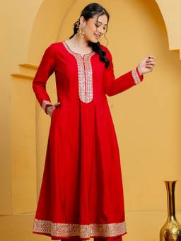 ARAMYA - Women Chanderi Anarkali Embroidered Kurta