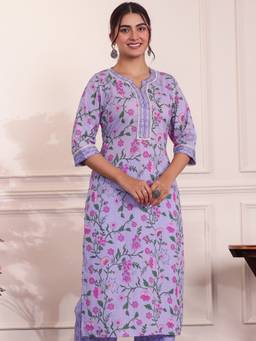 ARAMYA - Purple Women Soft Cotton Straight Solid Kurta