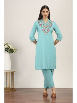 Rangriti - Green Cotton Blend Cotton Flex Kurta and Pant
