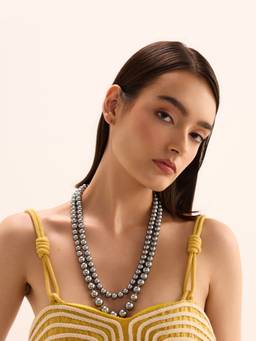 Anaash - Silver Dark Silver Pearl Necklace with Bandel