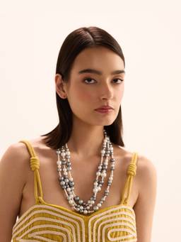 Anaash - Silver Dark Silver, Silver and White Mixed Necklace