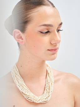 Anaash - Yellow Twisted Rice Pearls Necklace