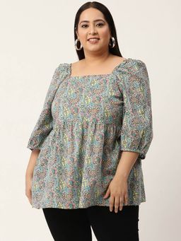 theRebelinme - Womens Grey Floral Printed Cotton Top