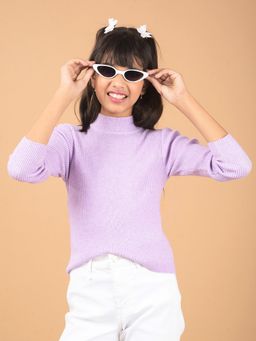 CRIMSOUNE CLUB - Girls Purple High Neck Sweater