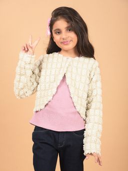 CRIMSOUNE CLUB - Girls Beige Printed Crop Length Cardigan