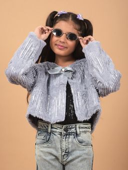 CRIMSOUNE CLUB - Girls Grey Crop Length Cardigan