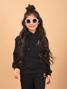 CRIMSOUNE CLUB - Girls Black Hooded Neck Sweatshirt
