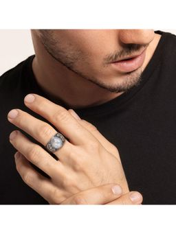 GIVA - Avni By Giva Oxidised Silver Moon Studded Ring For Mens