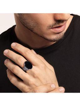 GIVA - Avni By Giva Oxidized Silver Blackstone Ring For Mens