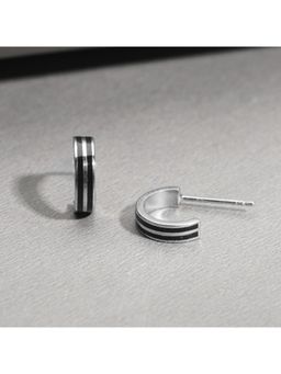 GIVA - Sterling Silver Black Stripped Semi Hoops For Mens