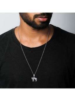 GIVA - Avni By Giva Oxidised Silver Wolf Spirit Pendant With Link Chain For Mens