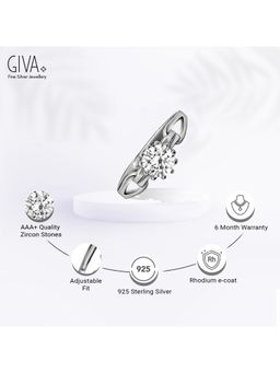 GIVA - Sterling Silver Loop Ring with Swarovski Crystal (Free Size)