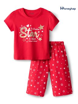 Honeyhap - Cotton Half Sleeves T-Shirt and Pyjama