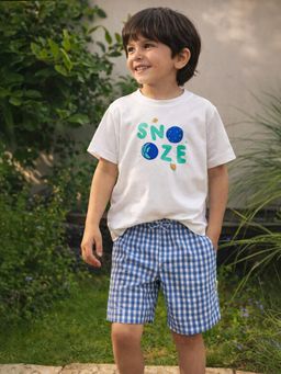Somersault - Boys Printed White Cotton T-Shirt and Shorts
