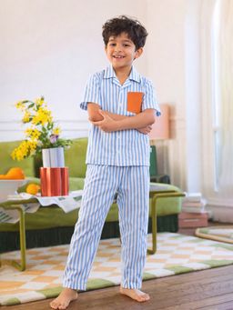Somersault - Boys Stripe Blue Cotton Shirt and Pyjama