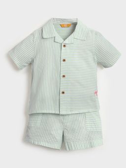 Somersault - Boys Stripe Green Cotton Shirt and Shorts