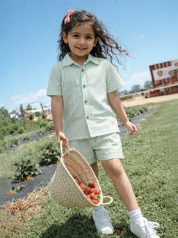 Somersault - Girls Stripe Green Cotton Shirt and Shorts