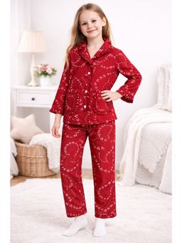 PICCOLO - Girls Maroon Heart Printed Shirt and Pyjama