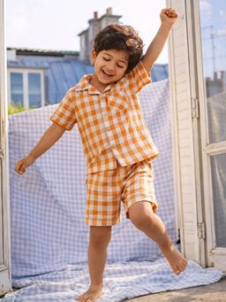 Somersault - Boys Check Rust Cotton Shirt and Shorts