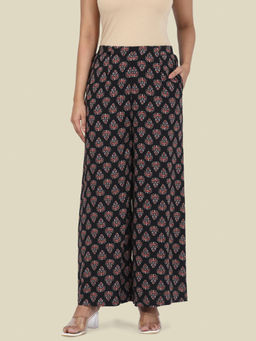 Go Colors - Women Soft Viscose Printed Black Palazzo