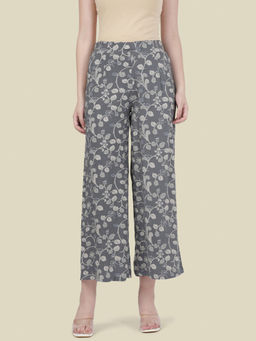 Go Colors - Women Soft Viscose Printed Grey Palazzo