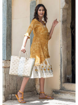 Maitri Jaipur - Mustard Tie and Dye Hi-Low Dress with Jacket