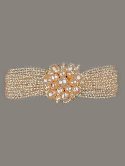 House of D'oro - Contemporary Peach & Off-White Semiprecious Chocker Set with Bracelet and Necklace