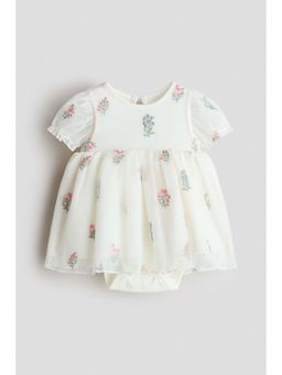 H&M - Girls White Embroidered Tulle Bodysuit Dress