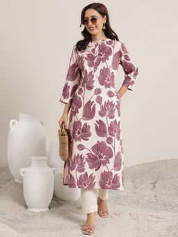 Libas - Mauve Printed Cotton Straight Kurtas for Women