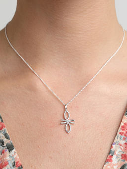 CLARA - Silver Rhodium Plated Swiss Zirconia Petal Pendant Chain Necklace For Women & Girls