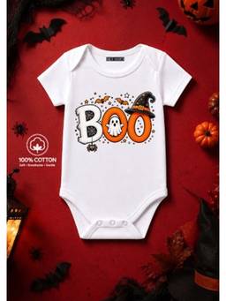 BLUSHES - Knit Boo Halloween Theme Half Sleeves Printed Onesies-White