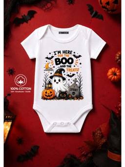 BLUSHES - Knit I Am Here For The Boo Half Sleeves Printed Onesies-White